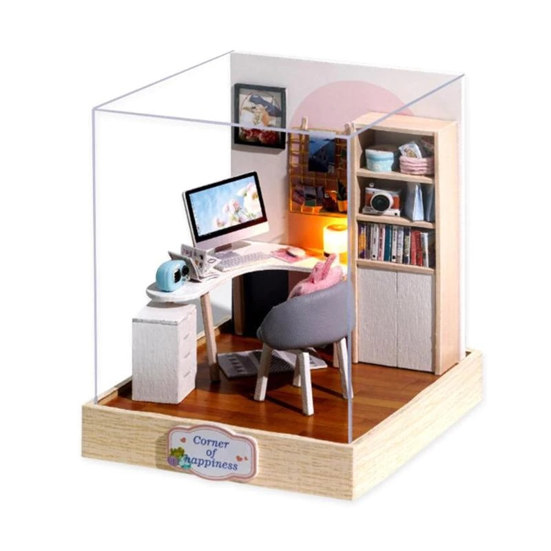 Miniature Dollhouse Mini Computer Room with FREE Case Cover "World of Creativity" - Miniature Owl