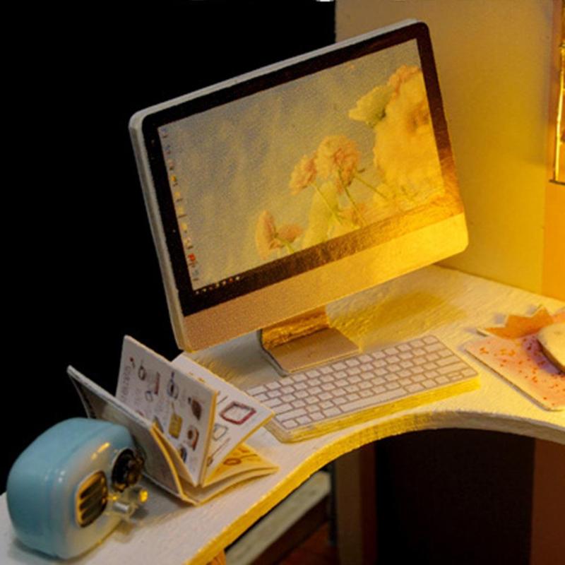 Miniature Dollhouse Mini Computer Room with FREE Case Cover "World of Creativity" - Miniature Owl