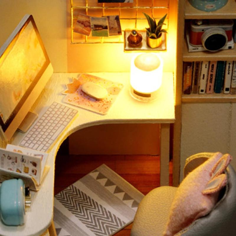 Miniature Dollhouse Mini Computer Room with FREE Case Cover "World of Creativity" - Miniature Owl