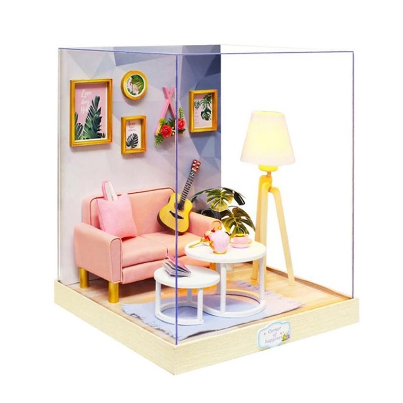 Miniature Dollhouse Mini Pink Living Room with FREE Case Cover "Afternoon Tea" - Miniature Owl