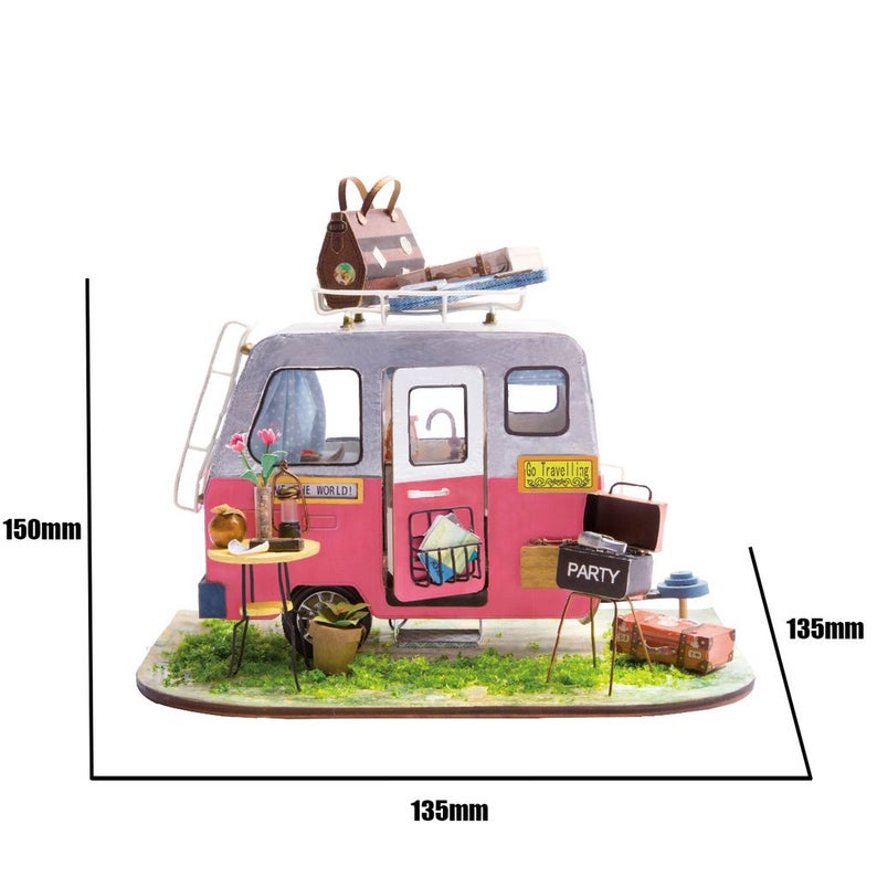 Miniature Dollhouse Pink Camper "Happy Travels" - Miniature Owl