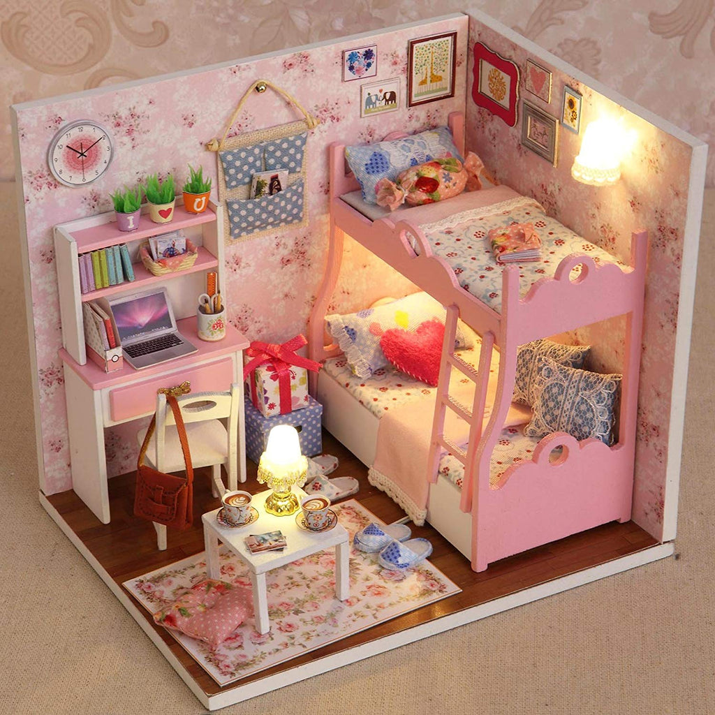 Miniature Dollhouse Pink Children's Bedroom "Girl Talk" - Miniature Owl