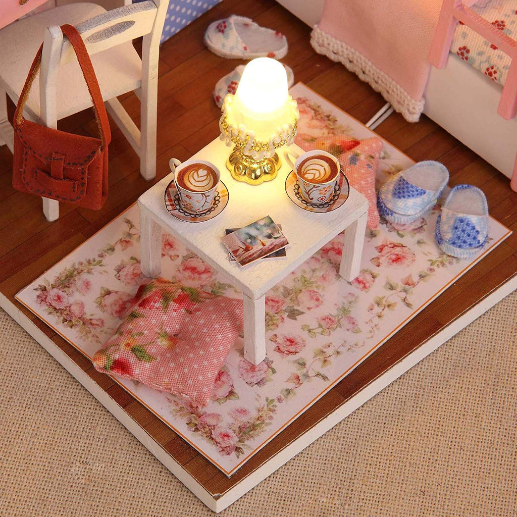 Miniature Dollhouse Pink Children's Bedroom "Girl Talk" - Miniature Owl