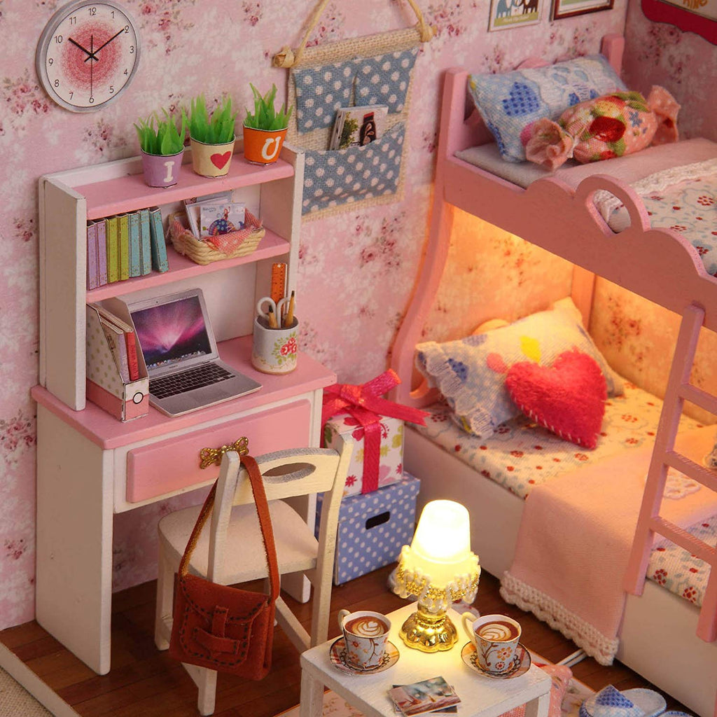 Miniature Dollhouse Pink Children's Bedroom "Girl Talk" - Miniature Owl