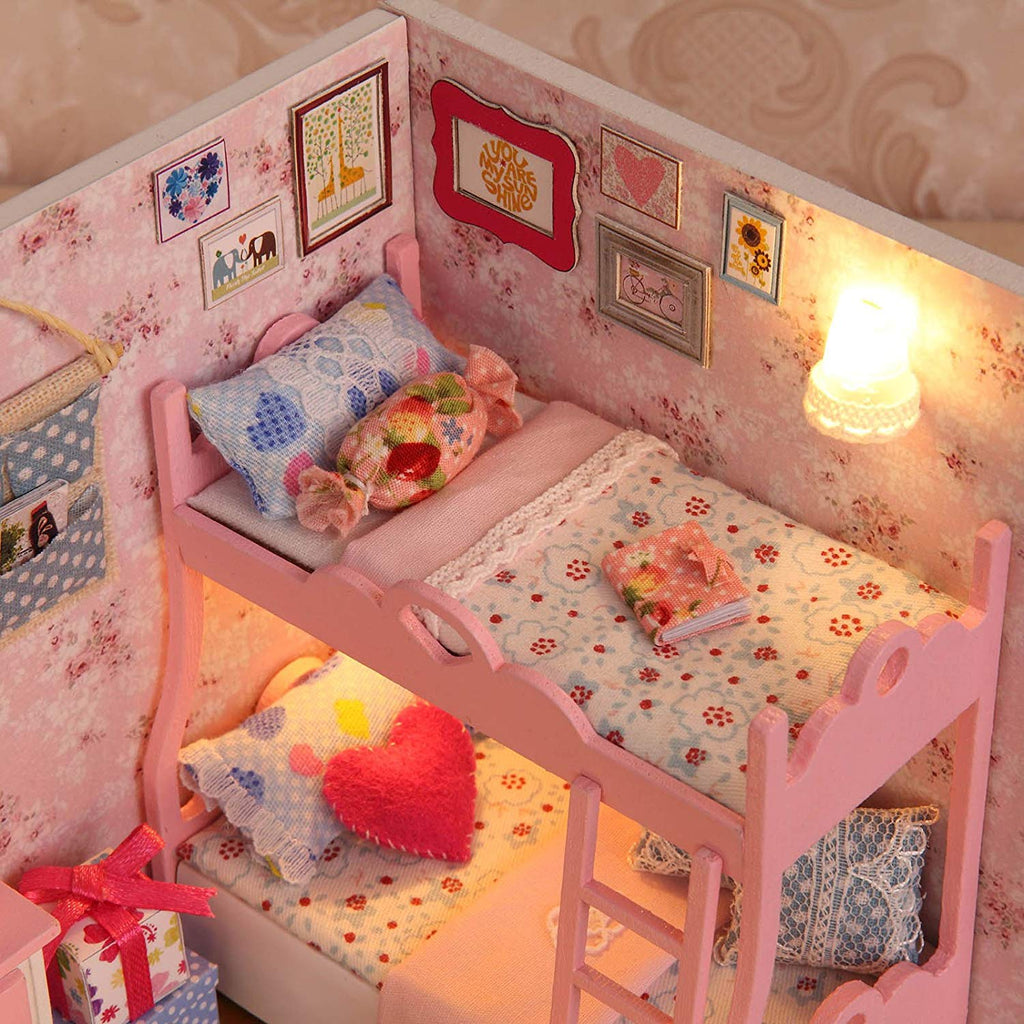 Miniature Dollhouse Pink Children's Bedroom "Girl Talk" - Miniature Owl