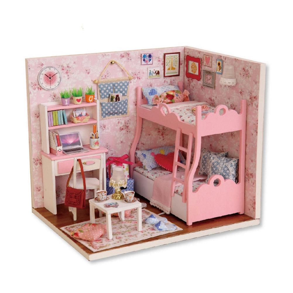 Miniature Dollhouse Pink Children's Bedroom "Girl Talk" - Miniature Owl