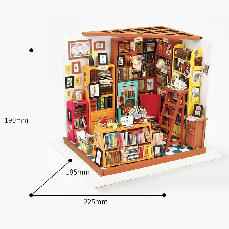 Rolife 1:24 Sam's Library LED DIY Dollhouse Miniature Kits Wooden