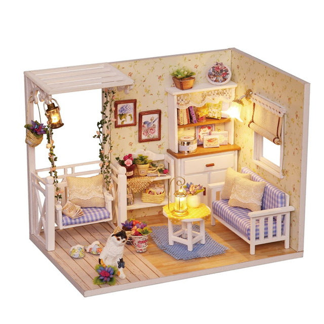 Miniature Dollhouse Living Room "Kitten Country Home" - Miniature Owl