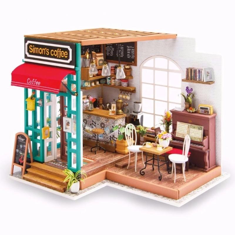 Miniature Dollhouse Coffee Shop "Simon's Coffee" - Miniature Owl